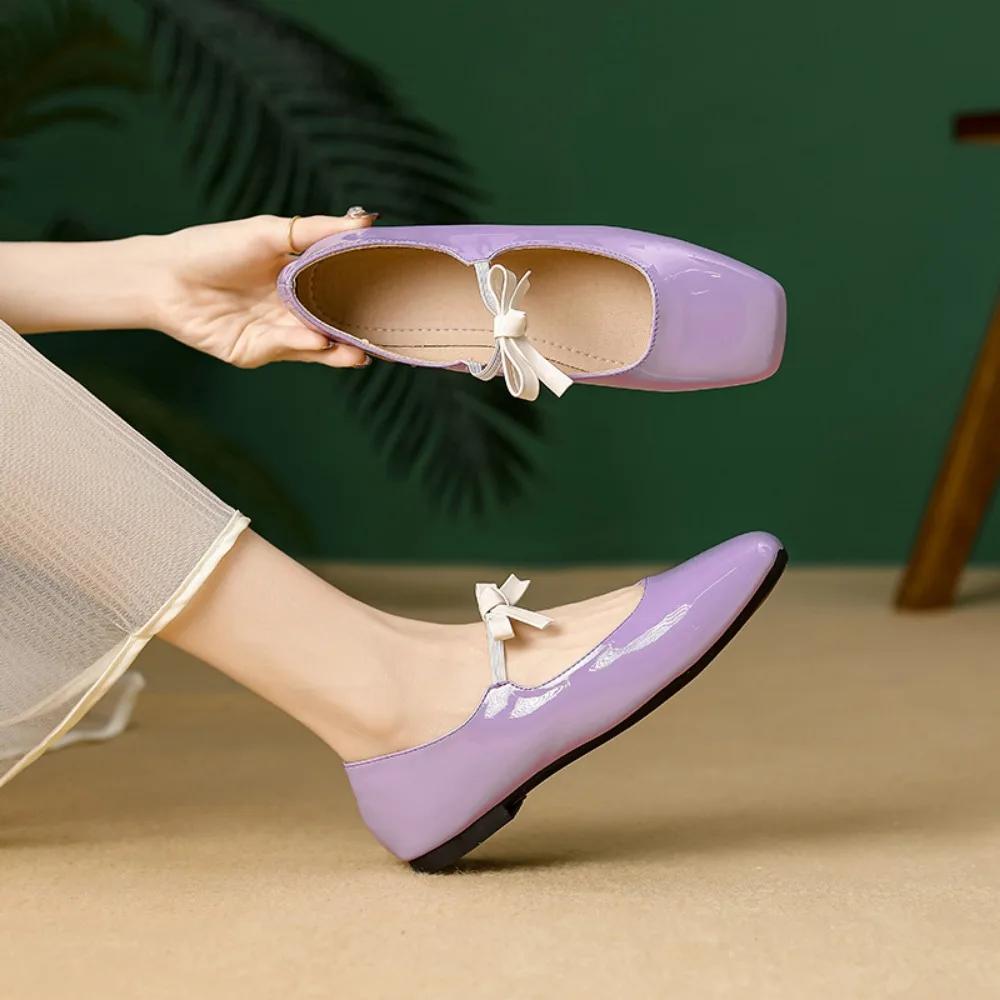 Flats Shoes Women Fashion Flat Single Shoes Women's New Spring and Autumn Bow French Retro Ballet Red Mary Jane Shoes