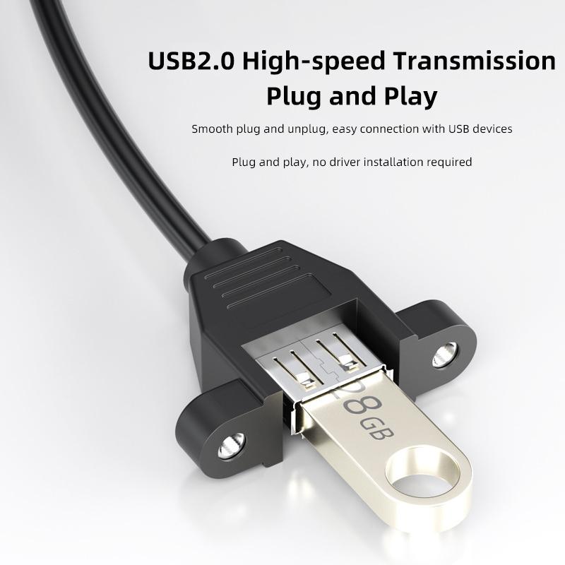 USB 2.0 Male To Female Extension Cable with Mounting Ears, Panel Mount USB a Extender Cord for Cabinet Chassis