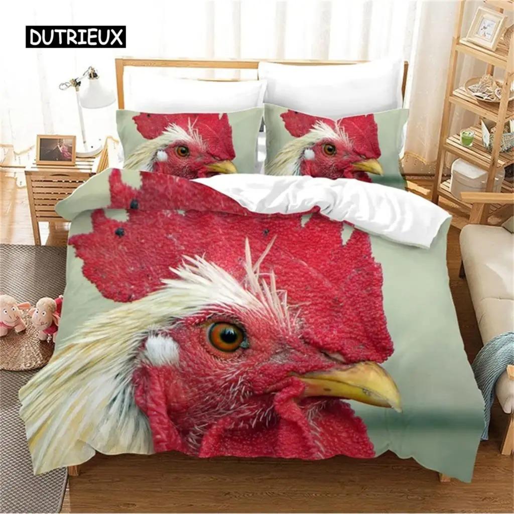 Set de lenjerie de pat cu pui, Queen Farmhouse, animale, pilotă, husă, găină, cocoș, pui, cuvertură, pentru fete, adolescenți, femei, dormitor, decor