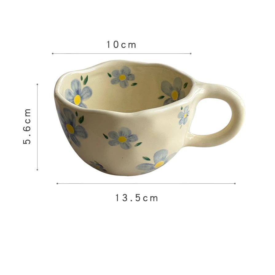 Creative Hand Pinched Irregular Flower Coffee Mugs with Handle Korean Style Ceramic Mug Breakfast Oatmeal Milk Tea Cup Drinkware