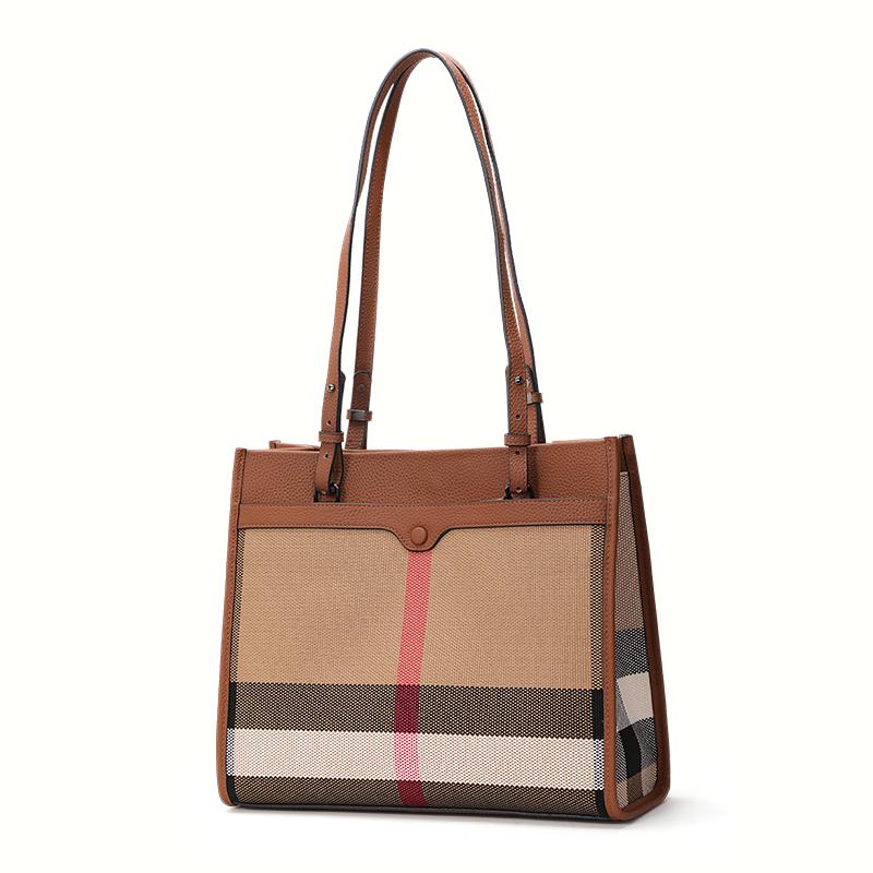 Aidrani Classic Plaid Women's Bag, Large Capacity Portable Shoulder Bag, Canvas Patchwork Cowhide, Square Handbag