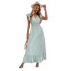 2026 European and American Women's V-Neck Waist-Hugging Ruffle Spring/Summer Long Dress