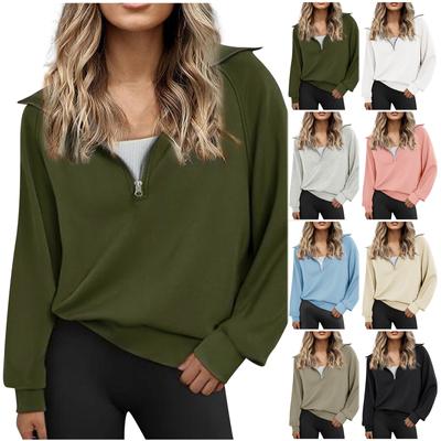 Moletom feminino oversized com zíper e manga comprida, com capuz, para outono e inverno