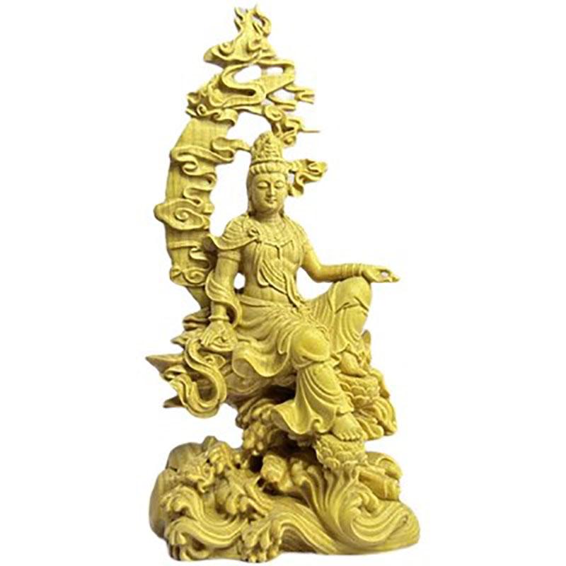 Solid Wood Water Moon Guanyin Statue,Finely Carved Chinese Buddha Statues,Modern Art Sculpture,Home Decoration, Feng Shui