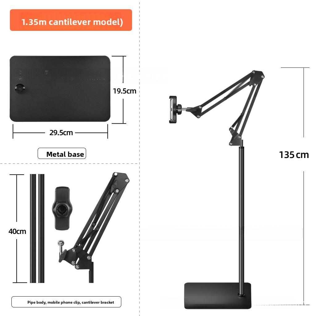 Metal Cantilever Floor Stand Phone Selfie Live Streaming Video Watching Lazy Square Base Folding Tablet Bracket Grip
