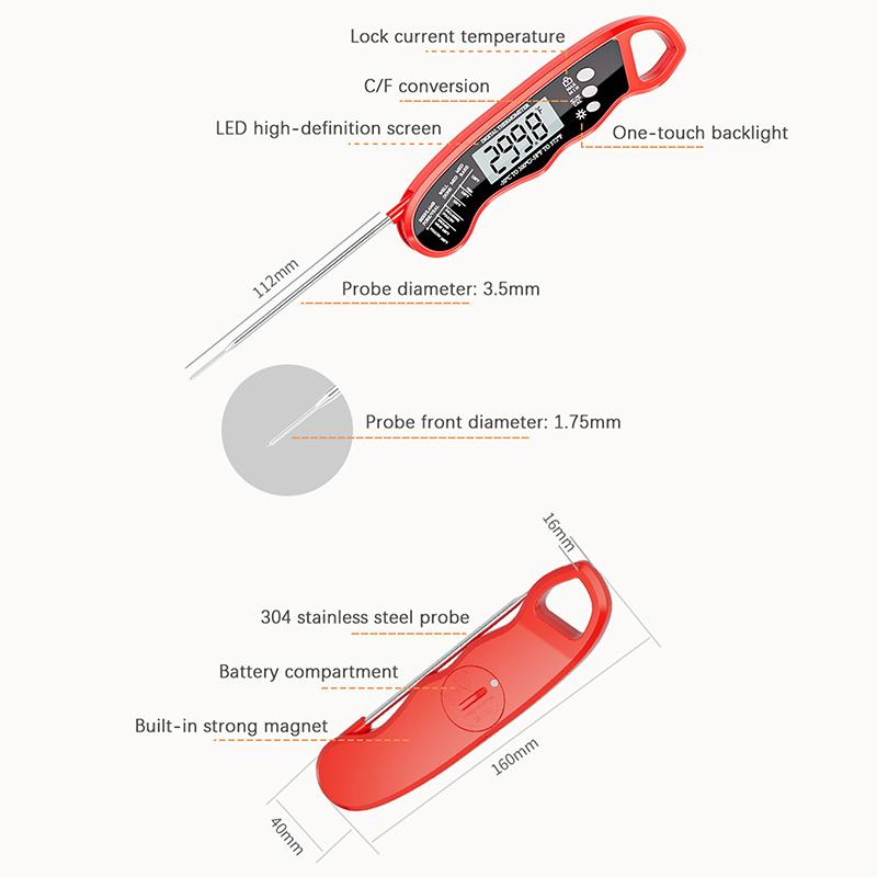 Instant Read Meat Digital Thermometer Waterproof With Backlight & Calibration For Kitchen Outdoor Cooking Bbq Grilling