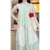 Irregular Lace Panel Loose Temperament Long Skirt Summer Resort Mint Green Sleeveless Halterneck Dress