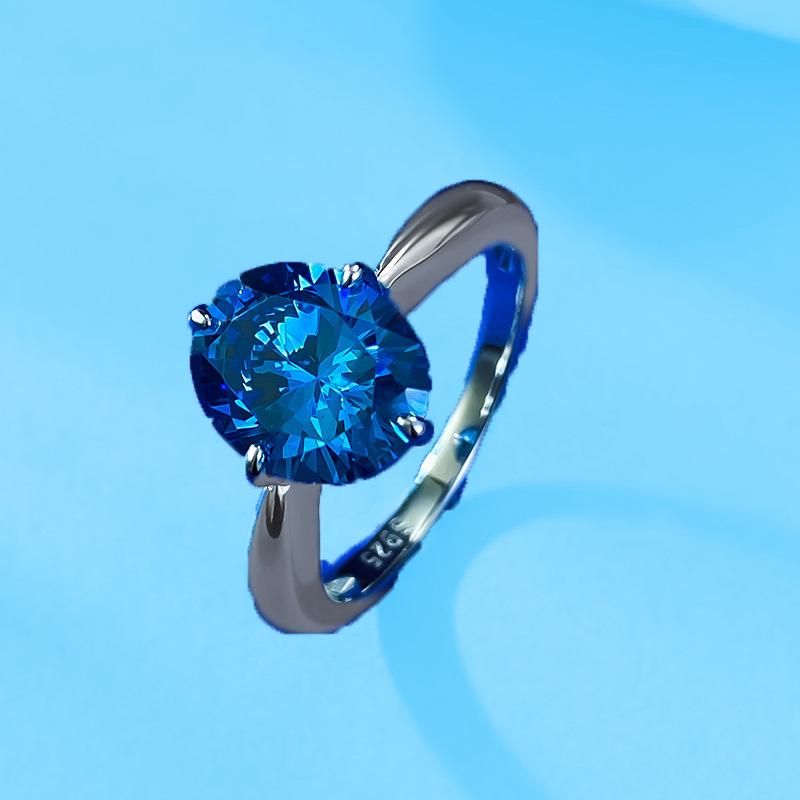 

Хуэй Чжии Королевский синий овальный серебряный помолвочное кольцо S925 для женщин Size 7