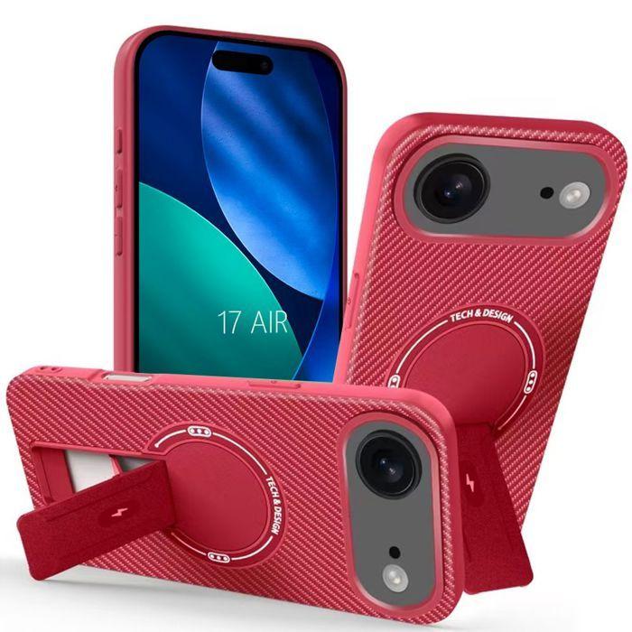 Coque de Protection - BOOLING - pour iPhone Air - Fibre de Carbone avec Cercle Magnétique Support Rouge