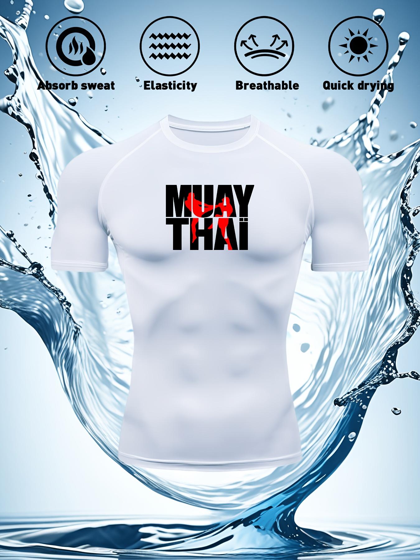 Men s Black Compression T-Shirt with MUAY THAI Print, Absorbent Elastic Breathable Quick Drying Muay Thai & Kickboxing Training Top S белый