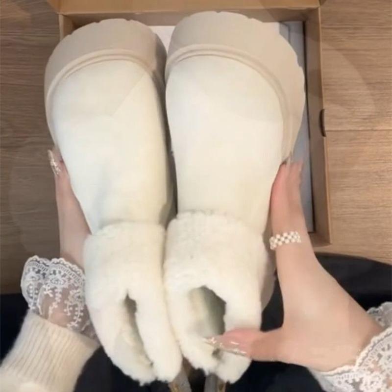 Women's heightened thick-soled snow boots, winter new velvet thickened white simple short boots warm and non-slip cotton shoes