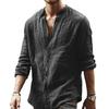 Men's Autumn Shirt Loose Solid Color Casual Stand Up Collar Long Sleeved Shirt Linen Cardigan