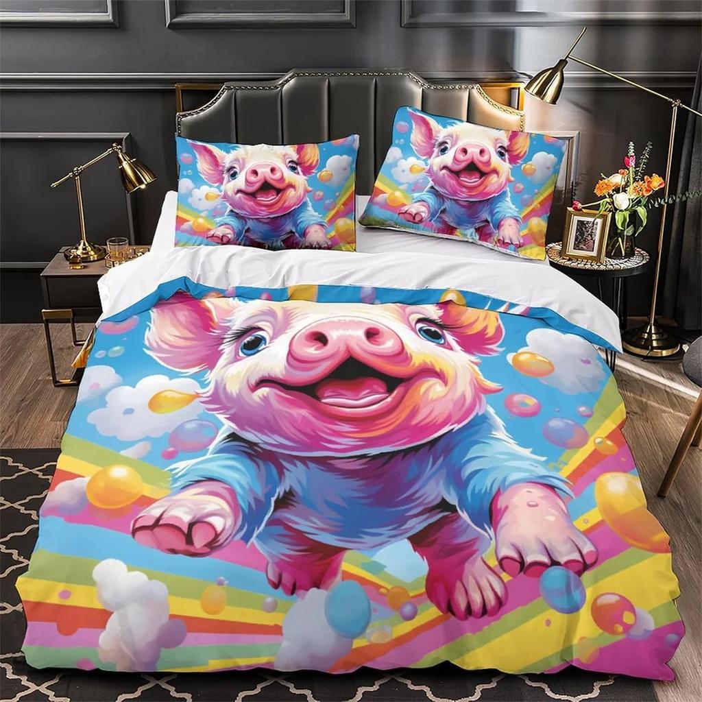 Farm Animal Pig Single Duvet Cover Set, Soft Microfibre Bedding Set,Reversible Quilt Cover And 1 Pillowcase 75*50Cm With Zipper