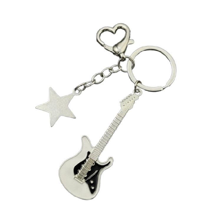 Fashion Star Guitar Keychain Decorations Simple Car Keyring Hanging Ornament