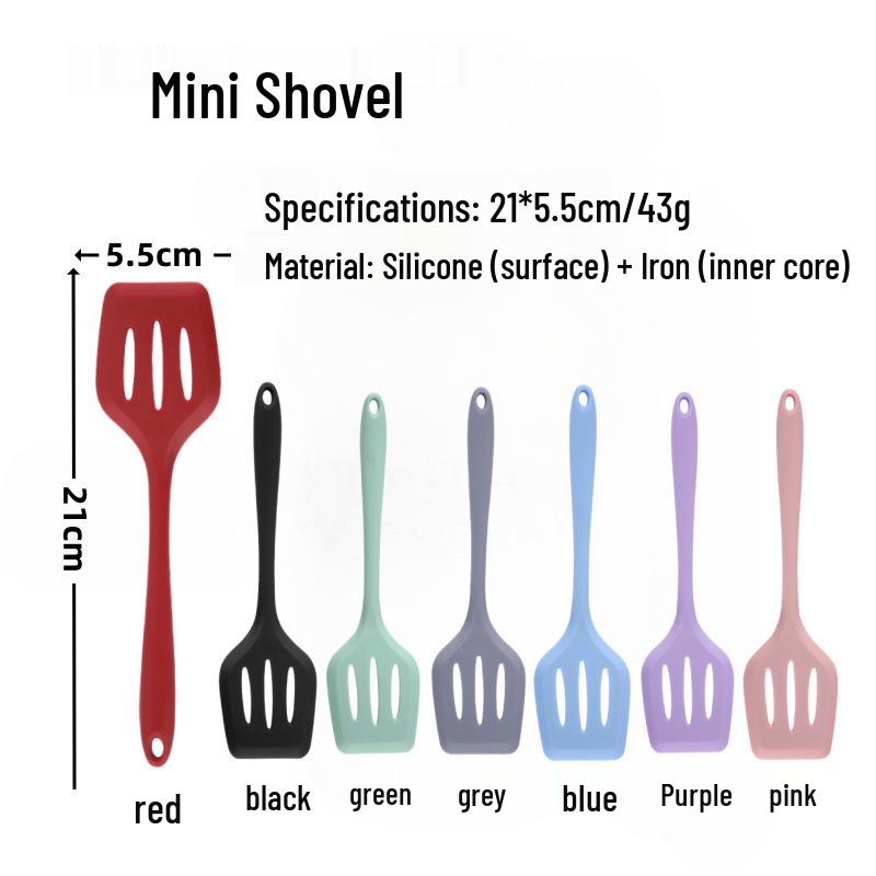 Silicone Cooking Utensil Set: Oil Brush, Scraper, Basting Brush, Ladle, Spatula, Tongs, Cream Spatula (Mini Set, One-Piece Design)