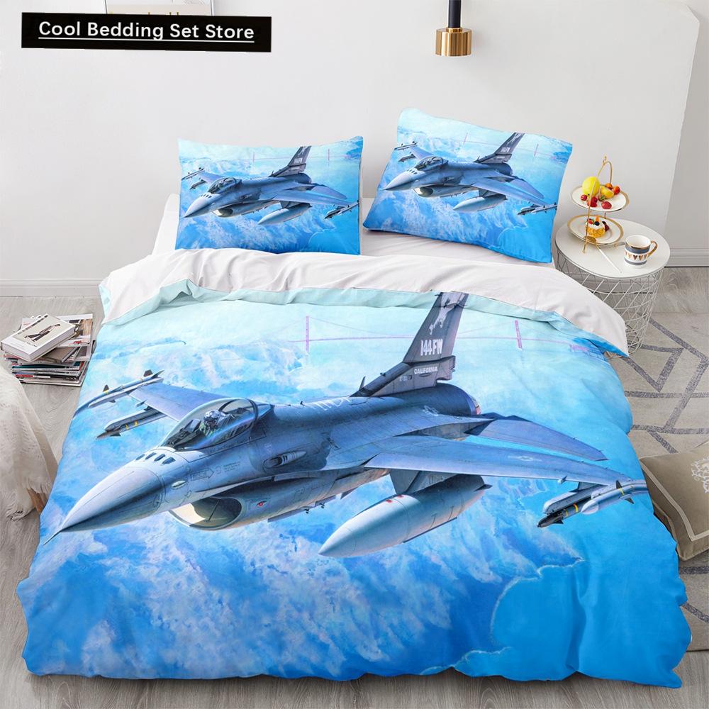 Airplane King Queen Full Duvet Cover Vintage Fighter Bedding Set for Kids Teens Adults Sky Clouds Grey 2/3pcs Soft Quilt Cover