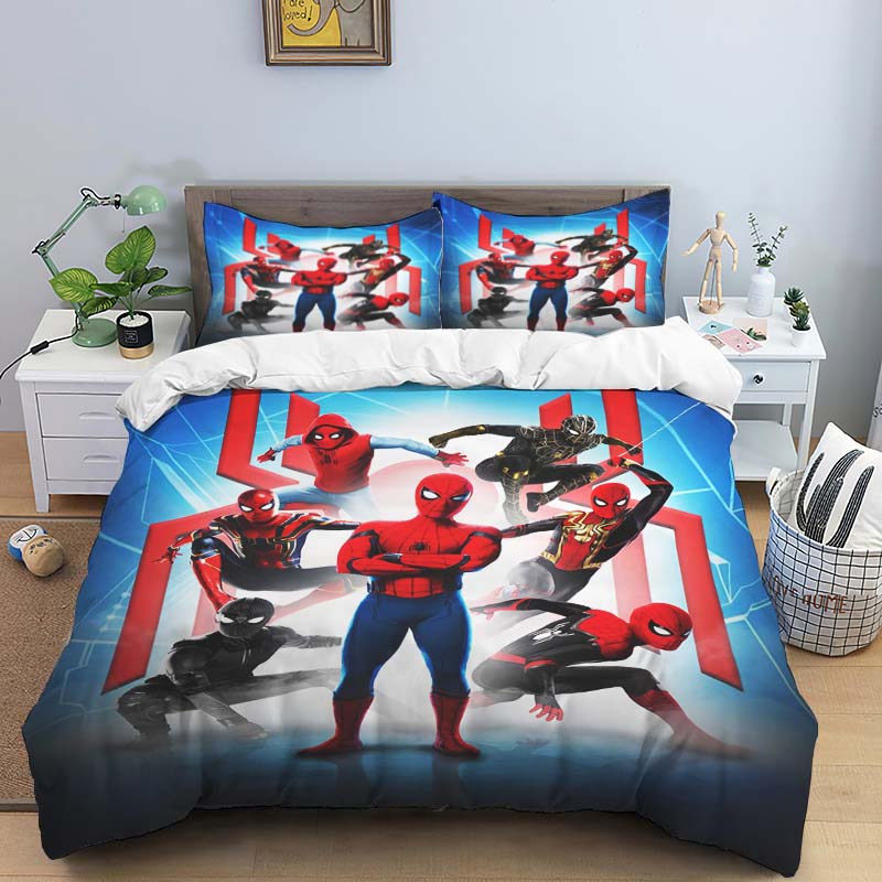 New Spider-Man Printed Bedding Set, Cartoon Pattern Duvet Cover and Pillowcases, Single/double Sheet Set.