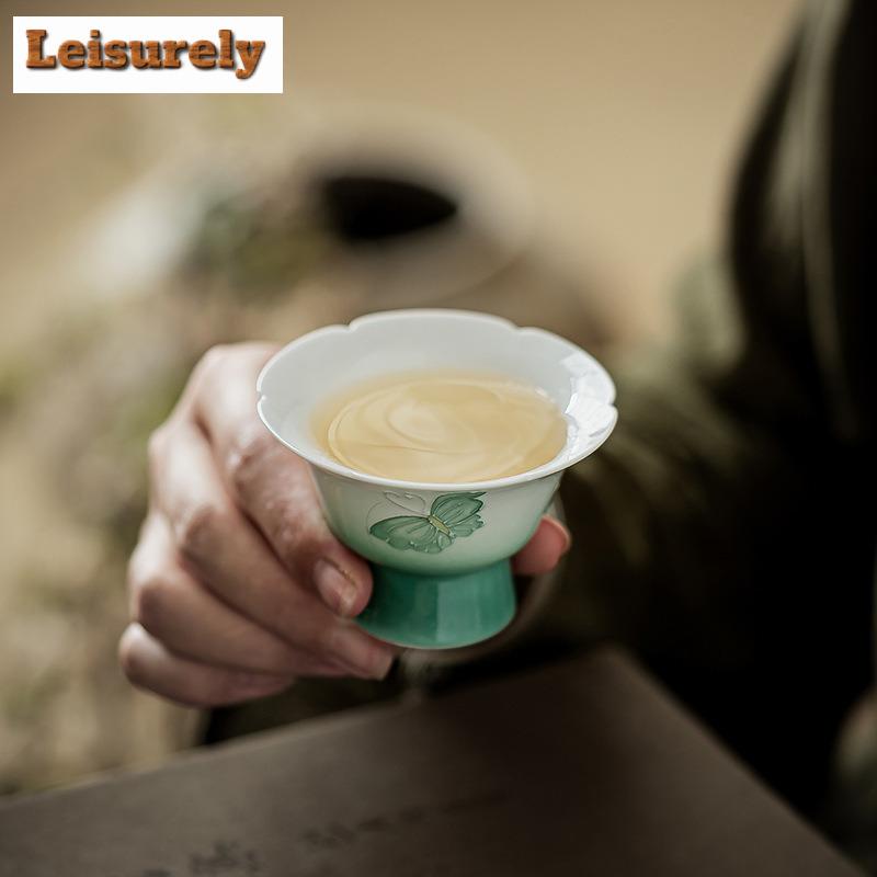 Schmetterlingsblume Reise-Teegeschirr-Set Ästhetisch 1 Kanne 2 Tassen Tee-Zubereitungs-Organizer Tragbare Outdoor-Handtasche Teegeschirr-Sammlung Geschenk