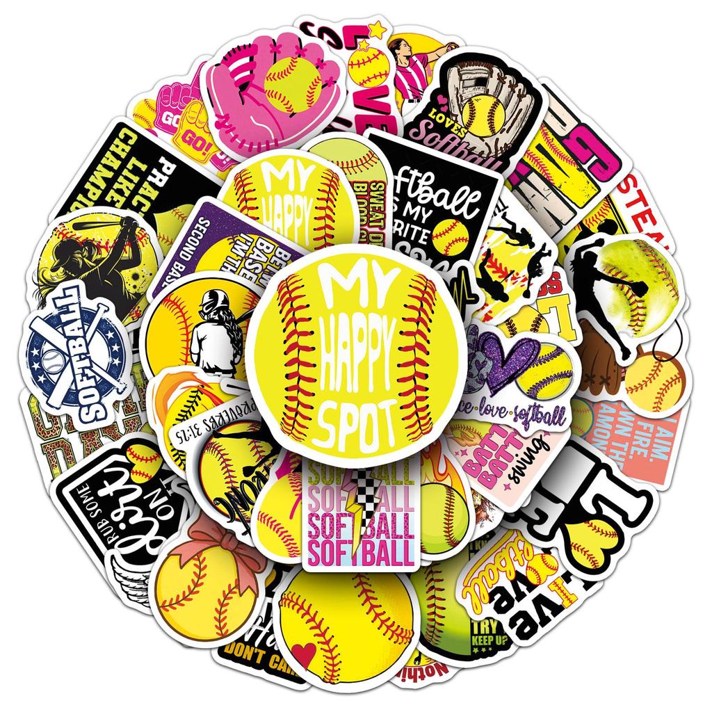 50 Softball Stickers: Waterproof Sports Decals for Phone Cases, Diaries, and Storage Boxes.