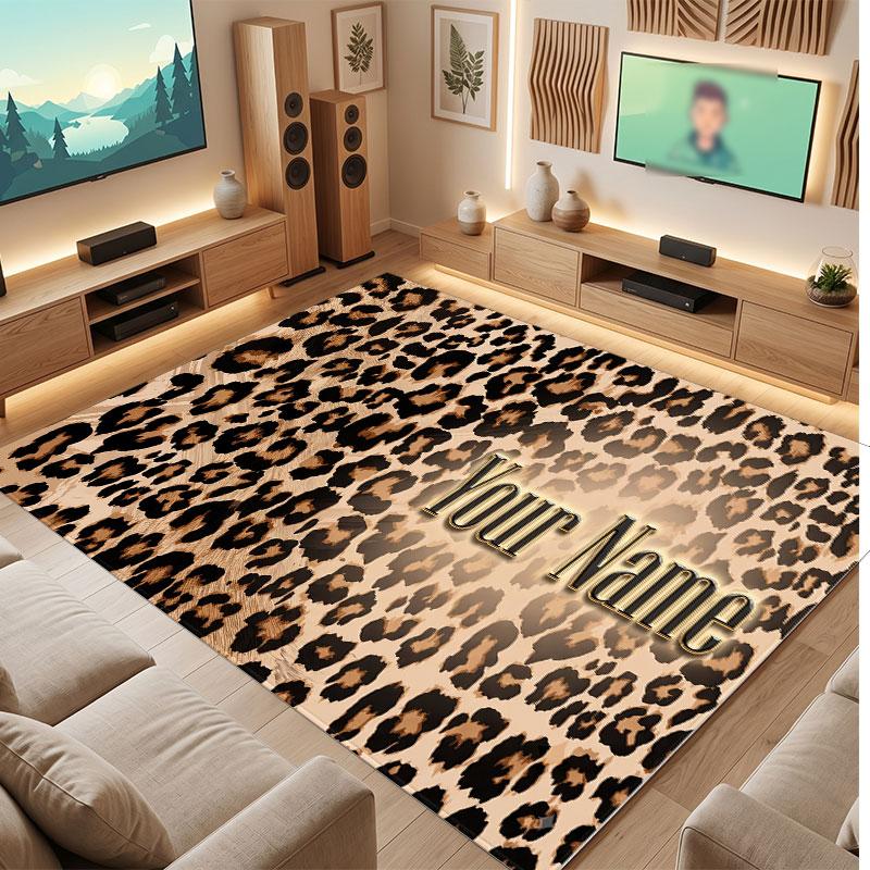 Animals Theme Crystal Velvet Floor Rug Personalized Custom Name Text Warm Carpet Home Decoration