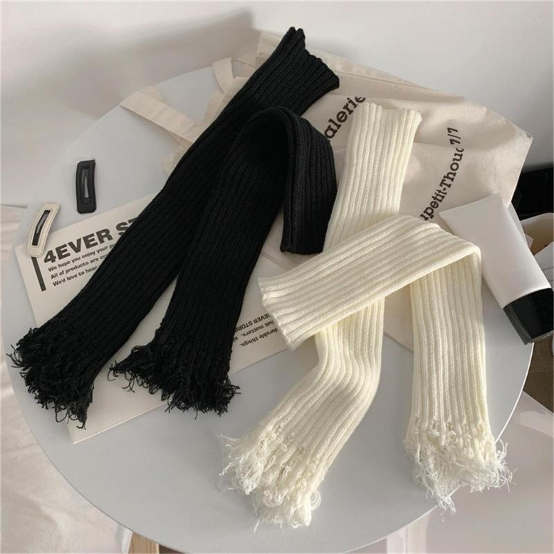 Damen Lolita Strick-Langsocken Beinstulpen Y2K Stiefelsocken Winter Knöchel-Fersen-Socken Harajuku Zerstörte Beinwärmer Socken