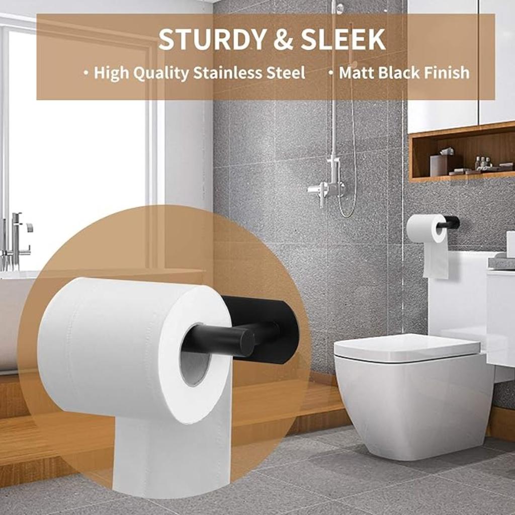 Adhesive Toilet Paper Holder,Matt Black,Wall Mount,Toilet Paper Roll Holder,no Drilling,Bathroom/Rv/Washroom, SUS 304 Stainless Steel, Rustproof