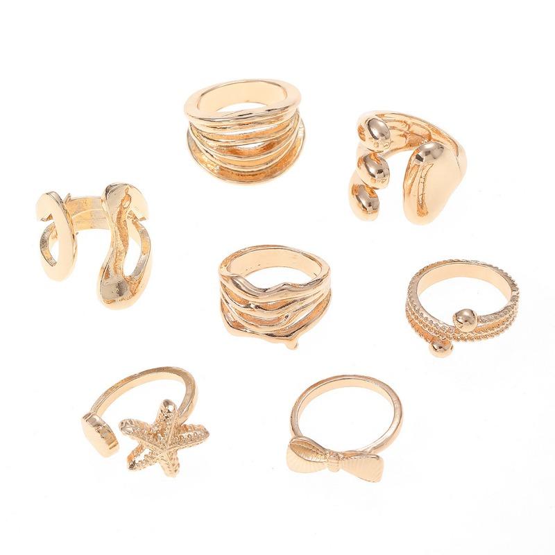 Hand jewelry ring geometric luxury sense bow starfish personality lava knuckle ring set for women