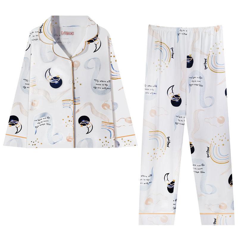 Spring and Autumn New High-end Imitation Cotton Pajamas Women's Summer Long-sleeved Trousers Set Women's Loose Large-size Loungewear