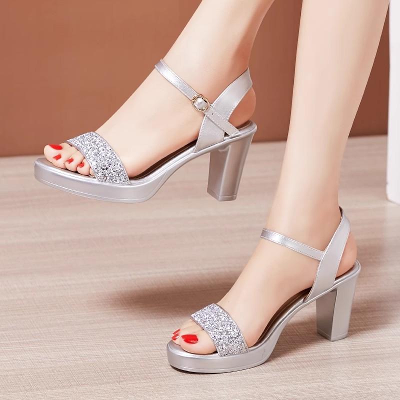2025 Summer New Platform Open toed Sandal Fashion Versatile Women's High heels Elegant Comfortable Solid Color Women's Shoes