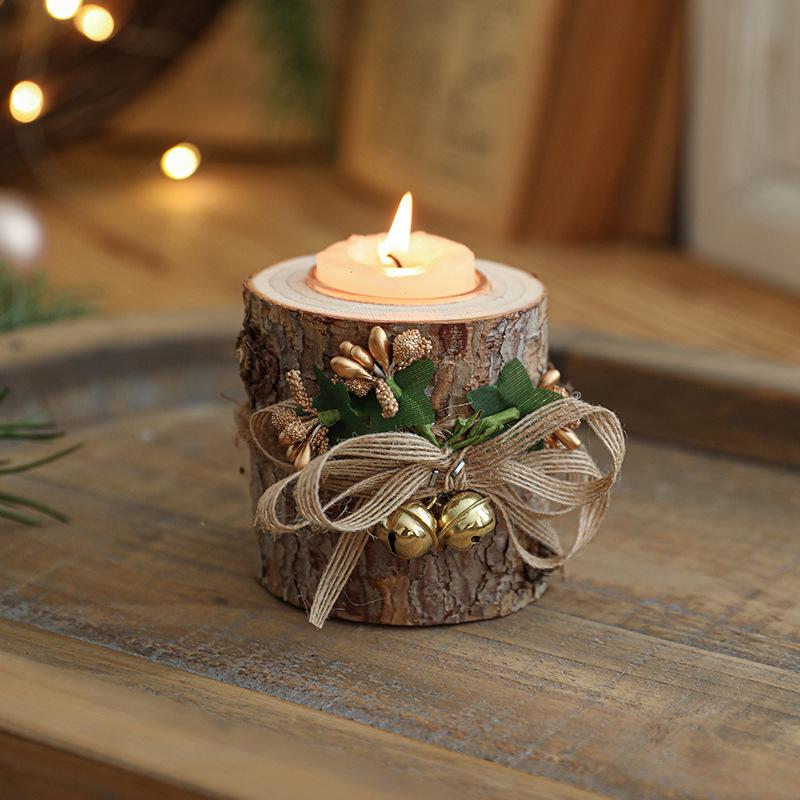 Solid wood Christmas candle holders, festive decor fragrance containers for candlelight dinner layout