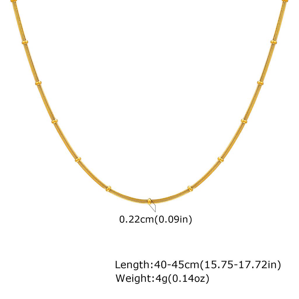 Fashion Personality, Stainless Steel Flat Snake Chain With Beads Gold Bracelet Necklace Ladies 2304