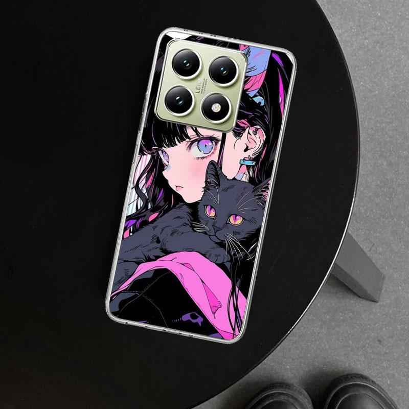 Anime Girls Cute Black Cat Phone Case Cover for Xiaomi Redmi Note 15 14 13 12 11 Pro Plus 14S 12S 11S 11T 11E 10S 10 Customized