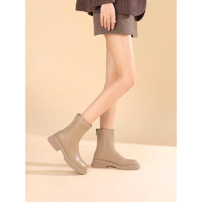 New Winter British Style Ankle Boots Women - Suede Chunky Sole Back Zip Fashion Booties Versatile Boots