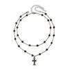 Dark Style Cross Double Layer Necklace Accessories for Women Halloween Personalized Alloy Hottie Clavicle Chain Jewelry Gifts