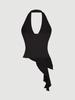 Halter Deep V Slim Fit Open Back Top with Metal Buckle for Women