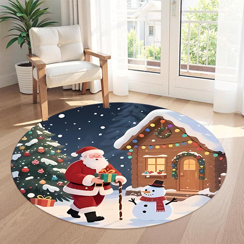Christmas Round Carpet Perfect for Foyer Outdoor Kitchen Dining Room Anti-slip Round Rug Anime Office Decor Perfect Gift for Friends Family
