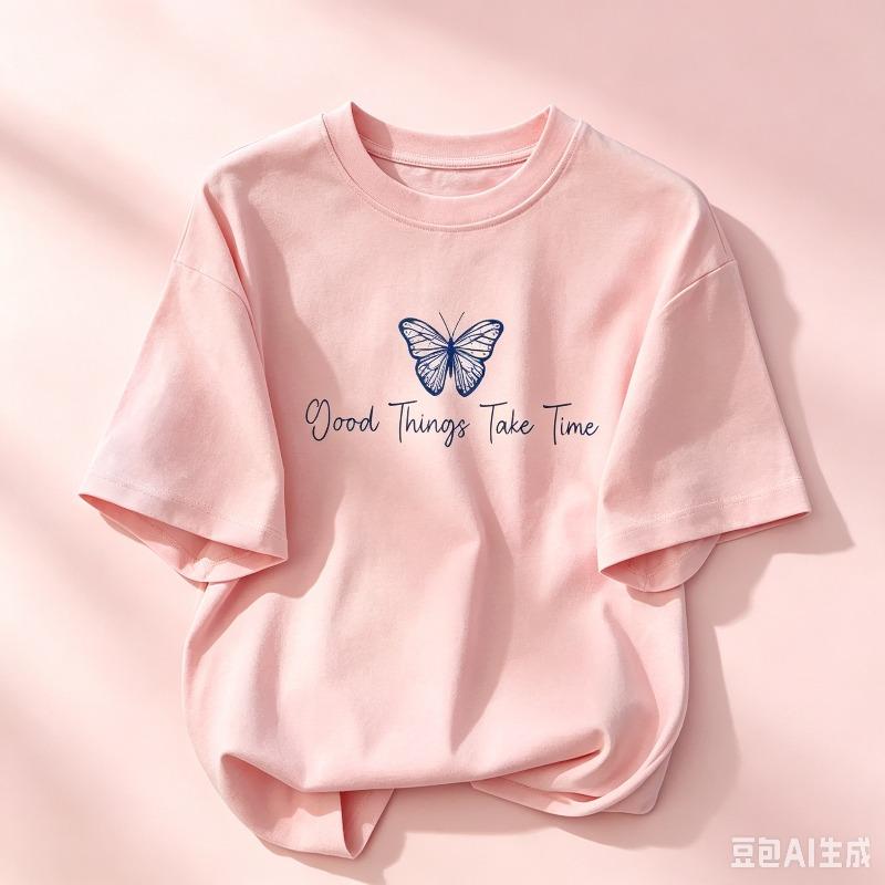 Soft Cotton Minimalist Tshirt Good Things Take Time Slogan Butterfly Graphic Round Neck Daily Short Sleeve Tee