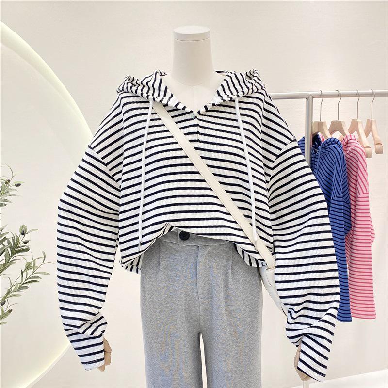 Women's Retro Striped Hooded Sweatshirt - Spring/Autumn 2021 Trend, College Style, Versatile & Loose Fit