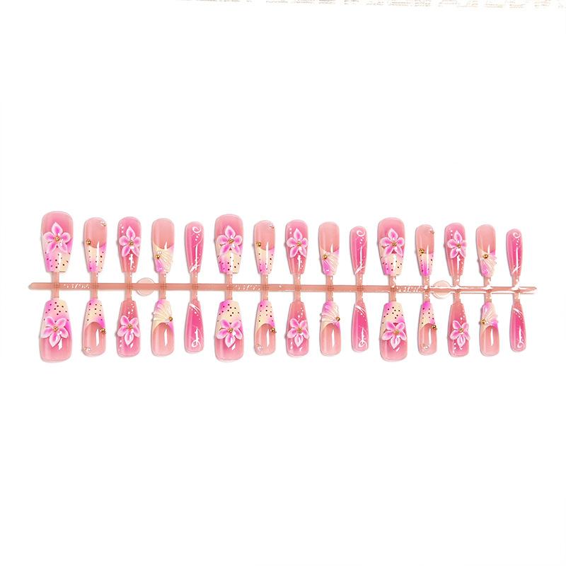 3D Three-dimensional Wearable Nails Pink Gradient Flower Polka Dot Manicure French Shell Dot Diamond Wearable Nails