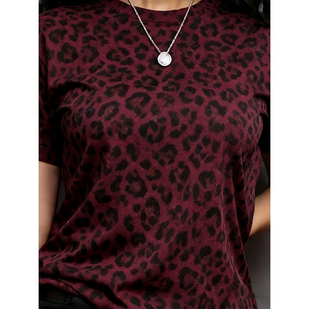 Women's short-sleeved T-shirt - leopard print women's short-sleeved T-shirt, fashionable, casual and versatile