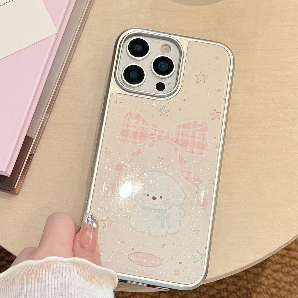 Etui w stylu Instagram z kokardką dla szczeniaka na IPhone 17, 16 Pro Max, IPhone 15, brokat z żywicy epoksydowej, 17mm Twardy Huawei