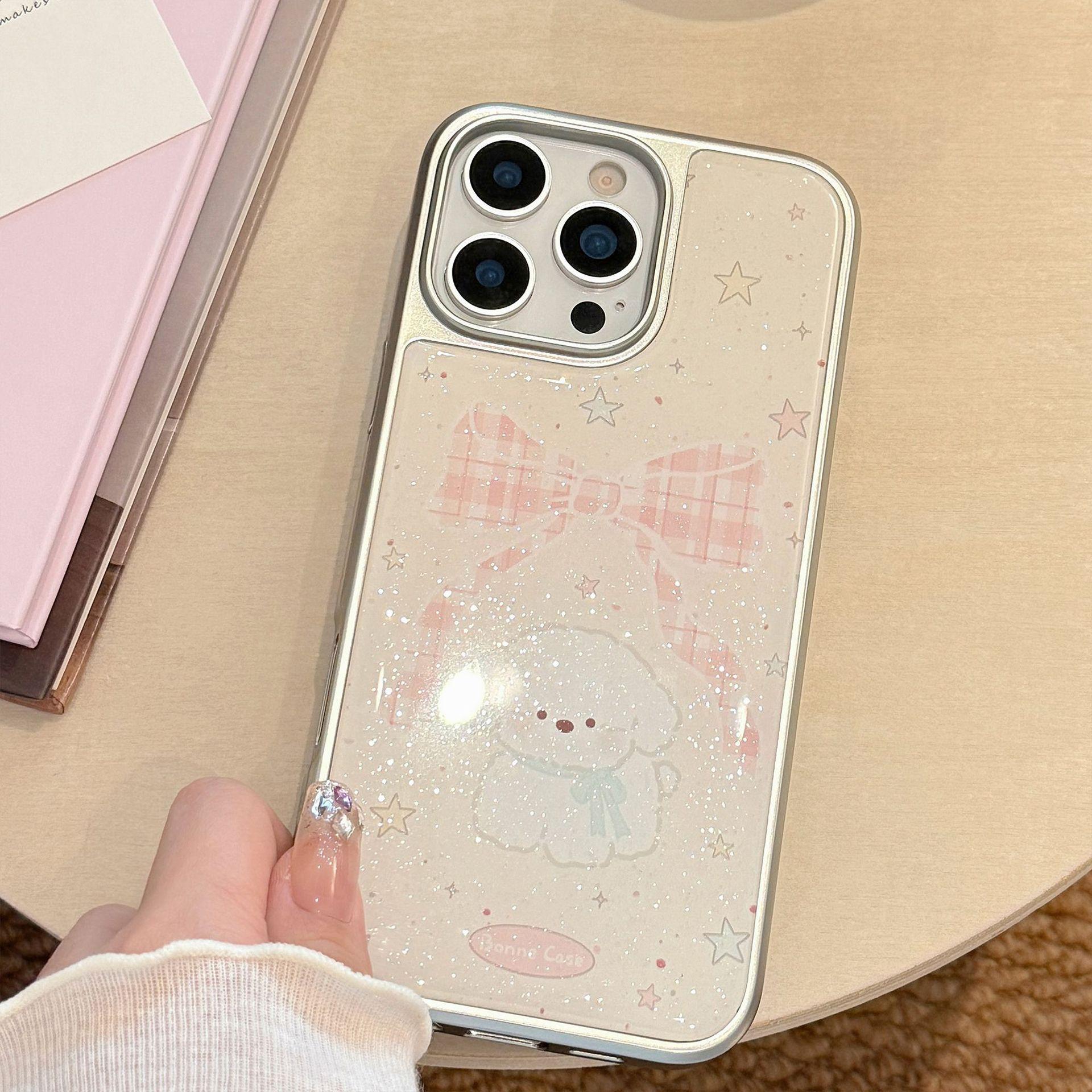 

Bow Puppy with 16 Apple 15pro Max Mobile Phone Case Iphone 14 Drop Glue Glitter 13 Hard Huawei Samsung S25ULTRA