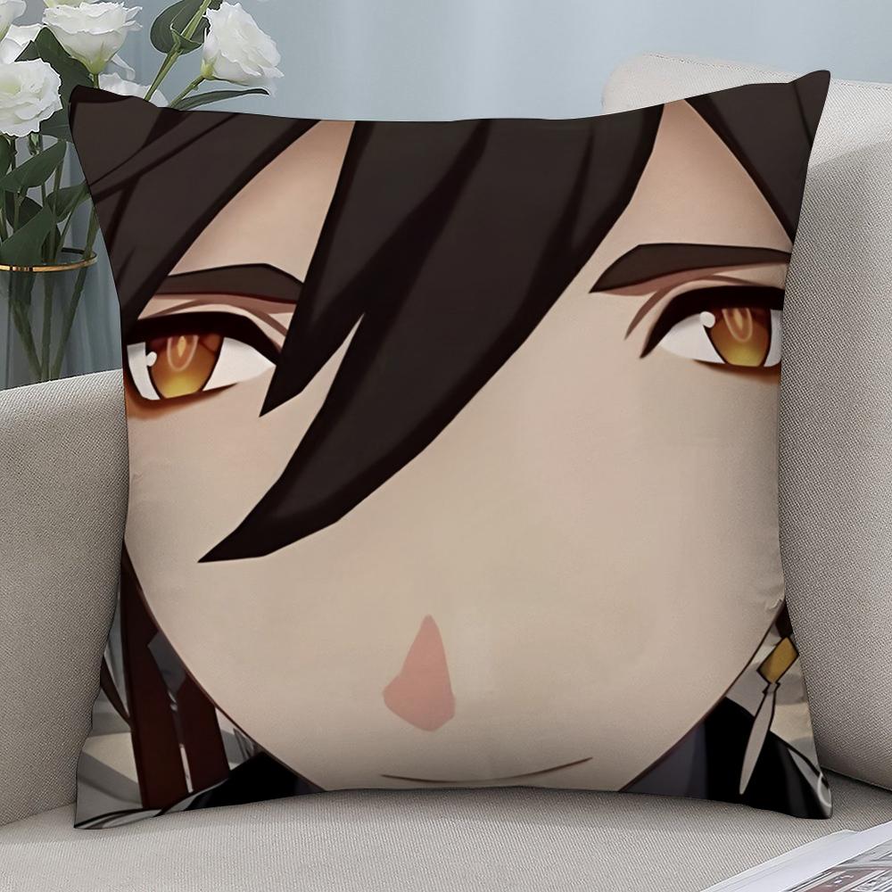 Zhongli Genshin Impact Pillow Case 3D Print Polyester Fiber 45*45 cm Home Sofa Throw Pillow Cover Decoration Festival Gift