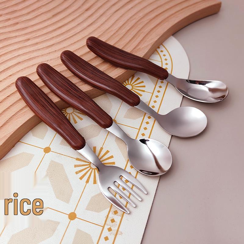 304 Stainless Steel Wood Grain Cutlery with Wooden Handles - Steak Knife, Dessert Spoon, and Fork Set