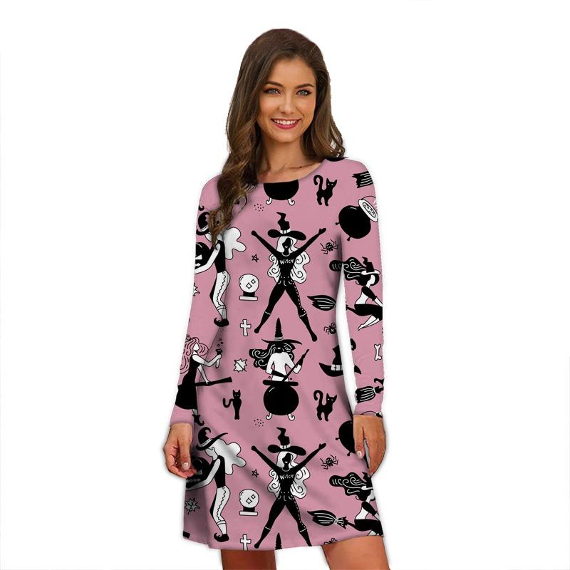 Winter Halloween Party Pumpkin Lantern Dresses For Women Funny Abstract Face Anime Print Dress Causal Oversize Clothing