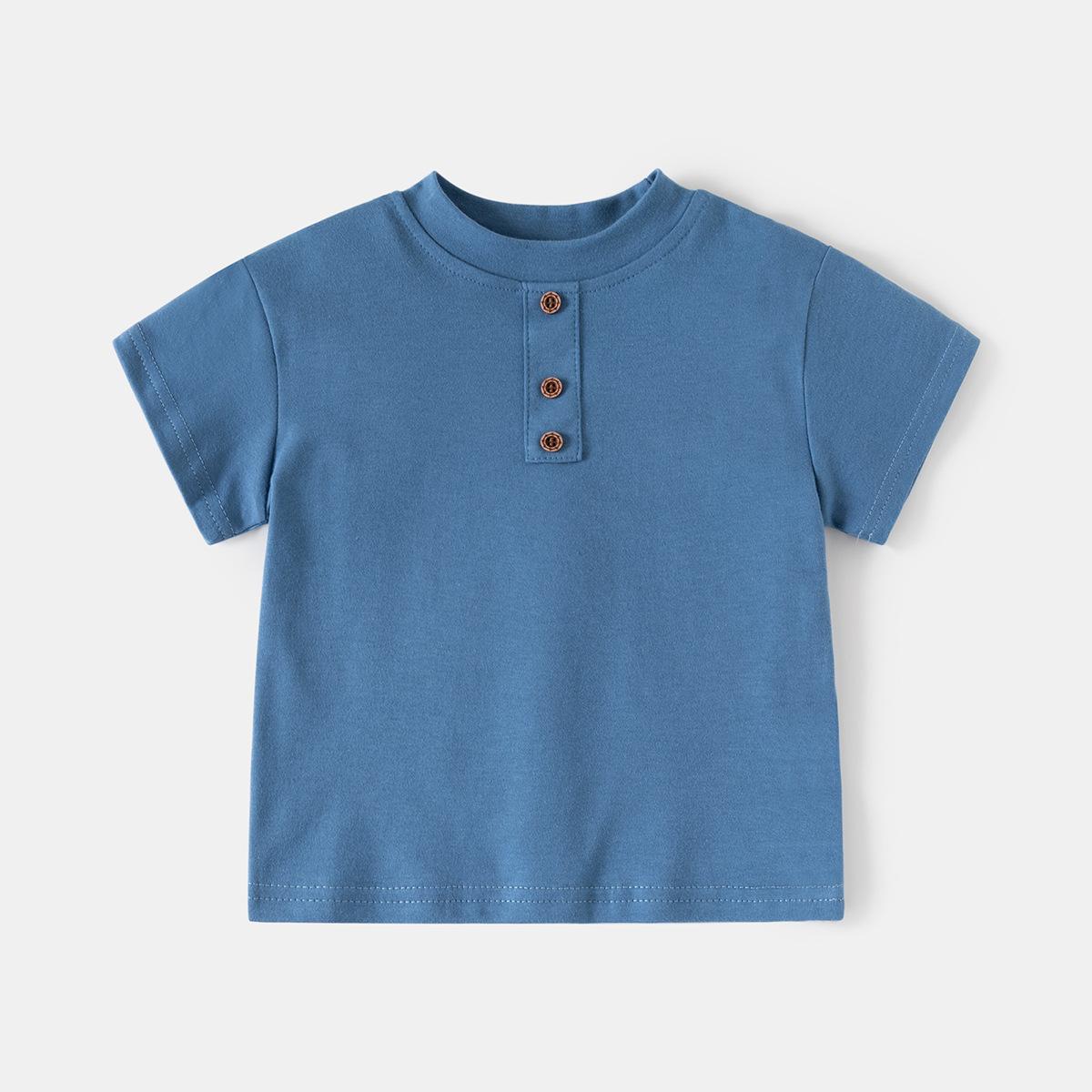 

Boys crew neck new short-sleeved T-shirt 2026 summer children s versatile solid color bottoming shirt tide European and American foreign trade 130cm колір синій океан