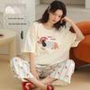 Women's Cartoon Cotton Pajama Set: Short Sleeve & Seven-Point Pants, Outdoor Wearable, Cute Summer Style