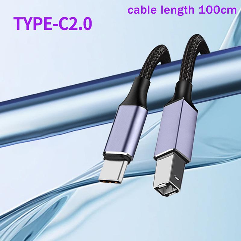 Type-C/Usb To Usb B 2.0 Printer Cable Braided High Speed Data Transfer Cord For Laptop Scanner