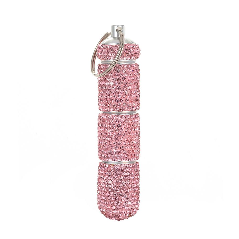 Bling Portable Pill Case with Keychain Glitter Waterproof Pill for Women Aluminum Pill Bottle Reusable for Outdoor