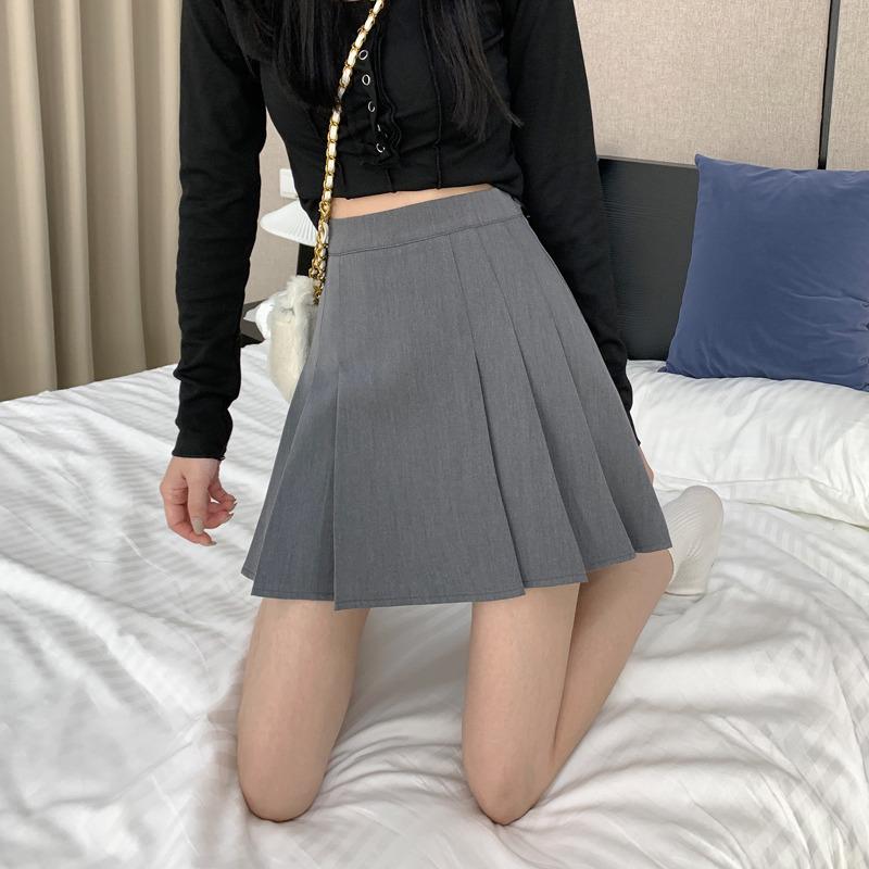 

2024 High Waist A-Line Pleated Gray Mini Skirt for Women - Slimming Korean Style 3XL